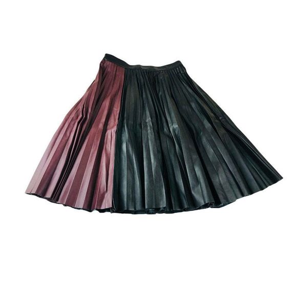 Women’s 1. State Color block Faux Leather Pleated accordion Skirt Size S - Picture 2 of 6